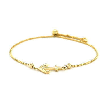14k Yellow Gold Anchor Design Adjustable Lariat Bracelet - 0