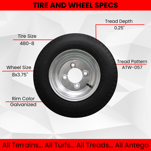 2-Pack Antego Trailer Tire On Rim 480-8 4.80-8 Load C 4 Lug Galvanized Wheel.