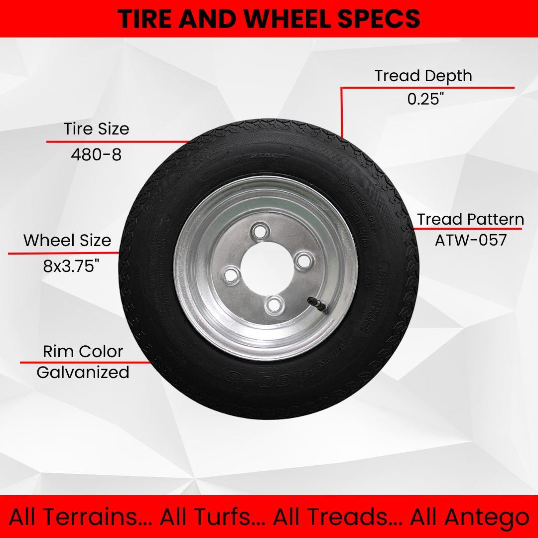 2-Pack Antego Trailer Tire On Rim 480-8 4.80-8 Load C 4 Lug Galvanized Wheel.