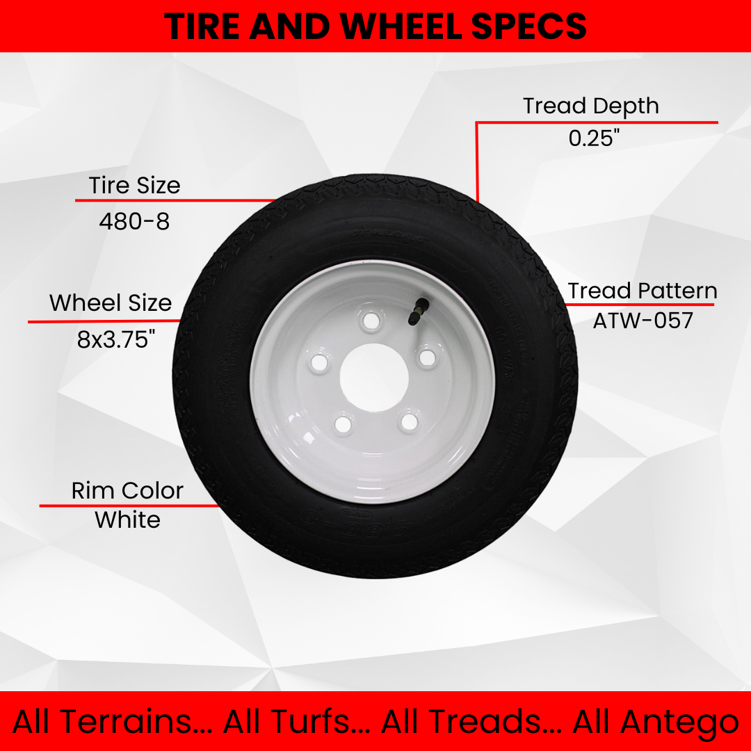 Antego Tire and Wheel Trailer Tires 480-8 4.80-8 4.80x8 4.8-8 with 8" White Rims, Load Range C, 6PR, Set Of 2.