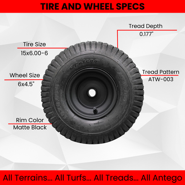 (Set of 2) Matte Black Universal Fit 15x6.00-6 Tires & Wheels 4 Ply for Lawn & Garden Mower Turf Tires .75" Bearing.