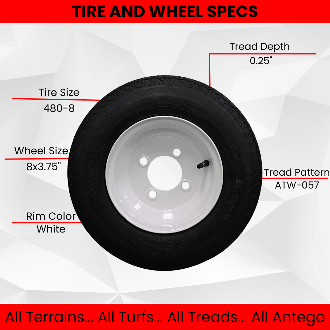 2-Pack Antego Trailer Tire On Rim 480-8 4.80-8 Load C 4 Lug White Wheel.