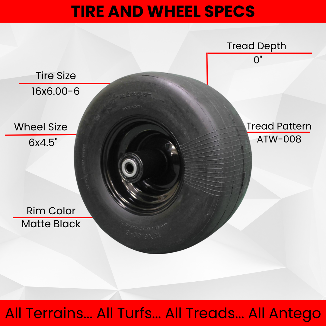 Antego Tire & Wheel 15x6.00-6 Semi-Pneumatic Tire & Wheel Assemblies, Set of 2, for Bad Boy Mowers, Part # 022-0003-00, Run Flat Technology, Smooth Tread Pattern - Bad Boy Black