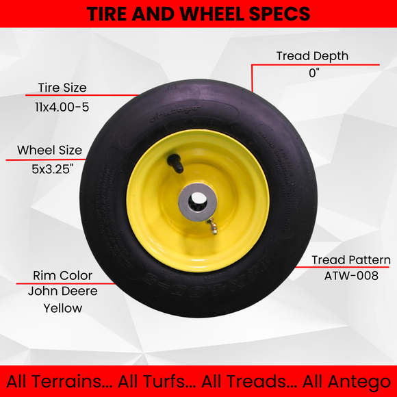 11x4.00-5 John Deere Pneumatic Tire/Wheel Assemblies - Replacement AM101589 - (Set of Two).