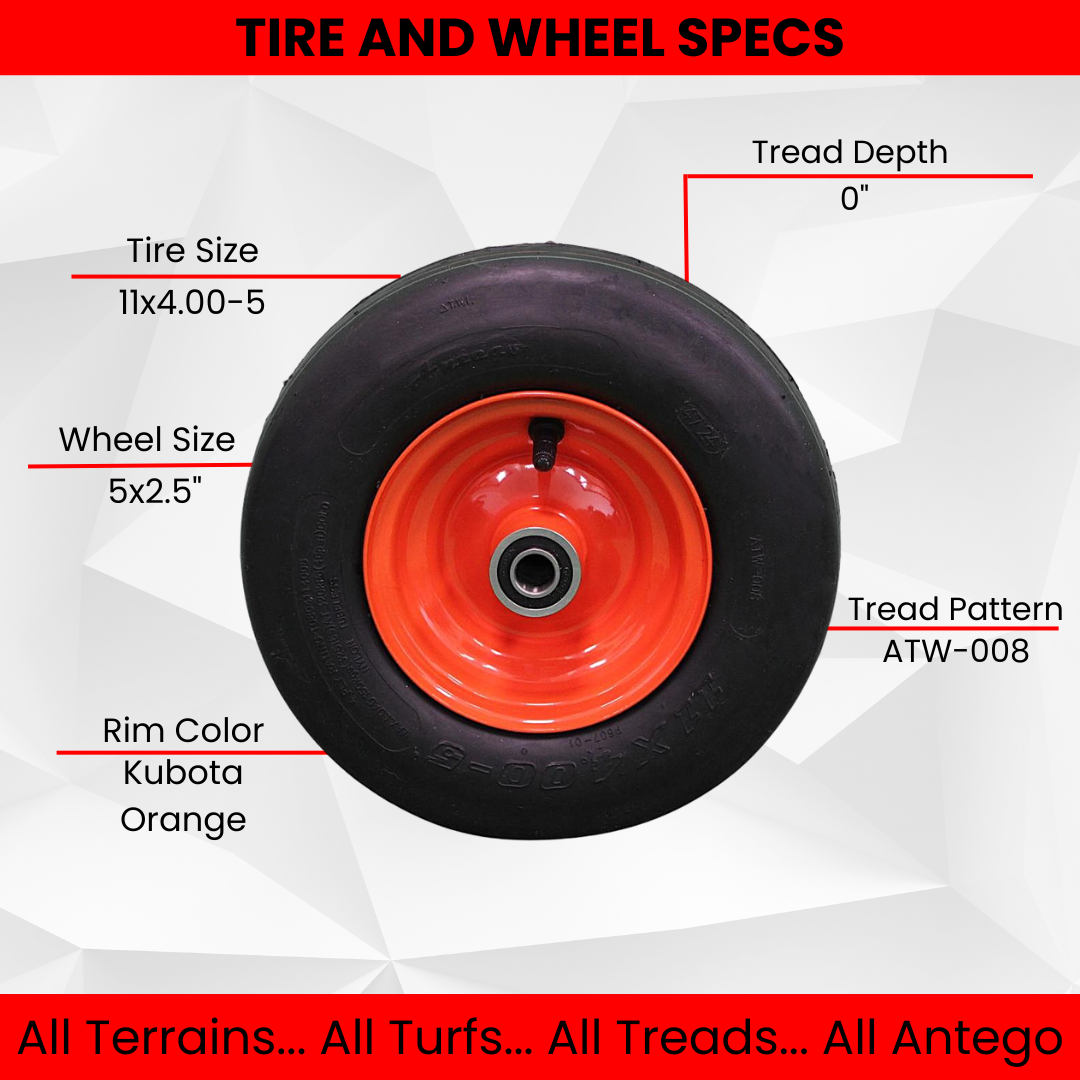 11x4.00-5 Tires & 5.25 Kubota Orange Wheels 4 Ply for Lawn & Garden Mower (Set of 2).