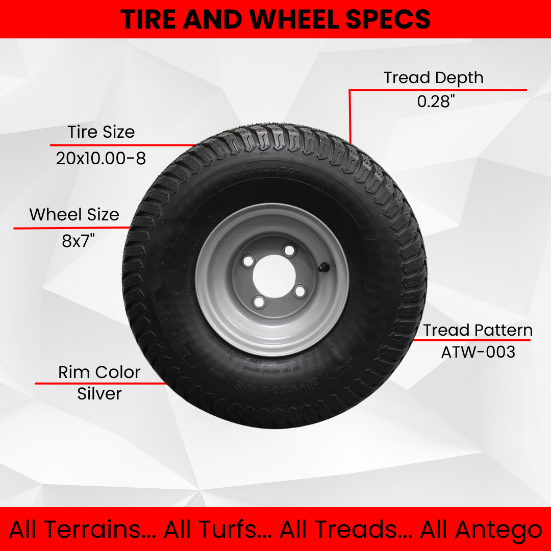 20x10.00-8  4 Ply Turf Tires with 8x7 Wheels  Lawn & Garden Mower and Golf Cart (Set of 2).