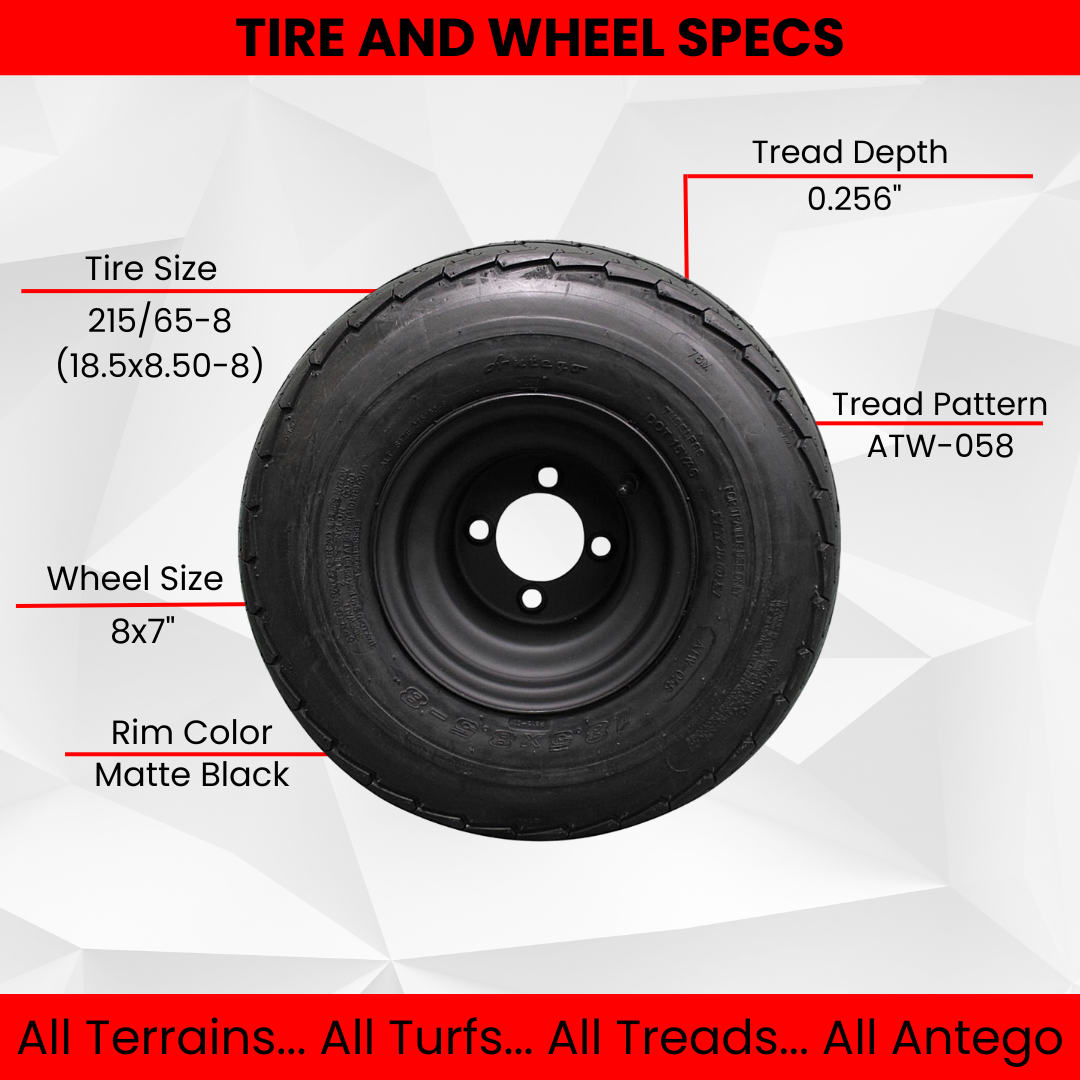 Antego Matte Black 18.5x8.50-8 (215/65-8) DOT Rated Trailer Tires and Wheels - 1 Tire/Wheel Assembly for Golf Carts, 6-Ply Load Range C, Long Lasting