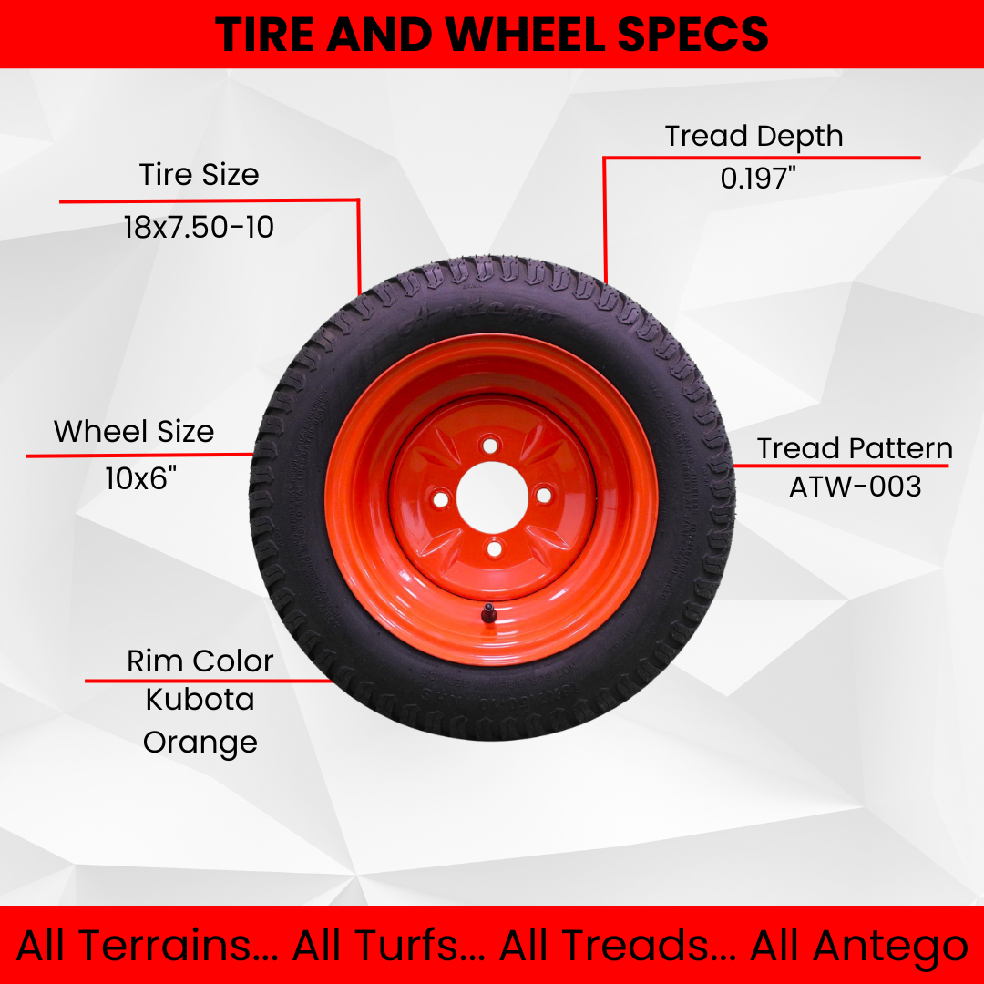 Antego Tire & Wheel (Qty: 1) 18x7.50-10 | Perfect Fit for Kubota OEM Part #K3001-17300