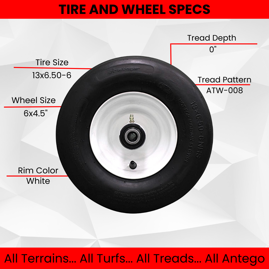 13x6.50-6 4 Ply Smooth with 6x4.5 White Wheel Assembly for Exmark & Toro (Set of 2).