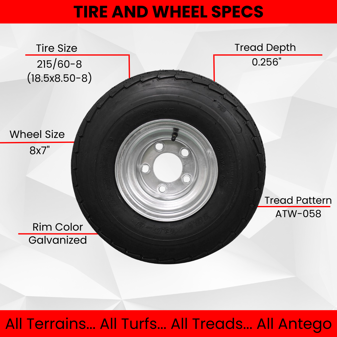 Antego 5-hole 8" x 7" Set of 2 Galvanized Trailer Wheel & Tire 215/60-8 (18.5x8.50-8).