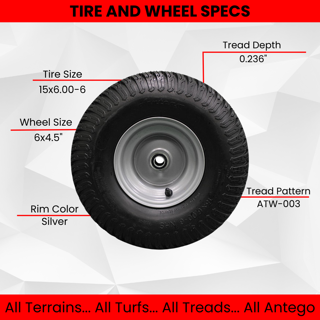 15x6.00-6 Turf Tire & Wheel Assembly  .75" Bearing for Husqvarna/Poulan ATW-003.