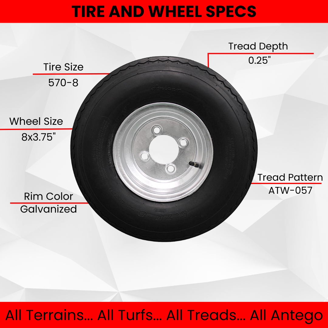 2-Pack Antego Trailer Tire On Rim 570-8 5.70-8 Load C 4 Lug Galvanized Wheel.