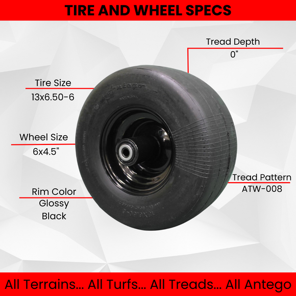13x6.50-6 Semi-Pneumatic Flat Free Smooth with 6x4.5 Black Wheel (Set of Two).