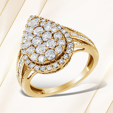 10K Yellow Gold Plated .925 Sterling Silver 1 1/2 Cttw Round-Cut Diamond Cocktail Ring (I-J Color, I1-I2 Clarity) - Size 7 - 0