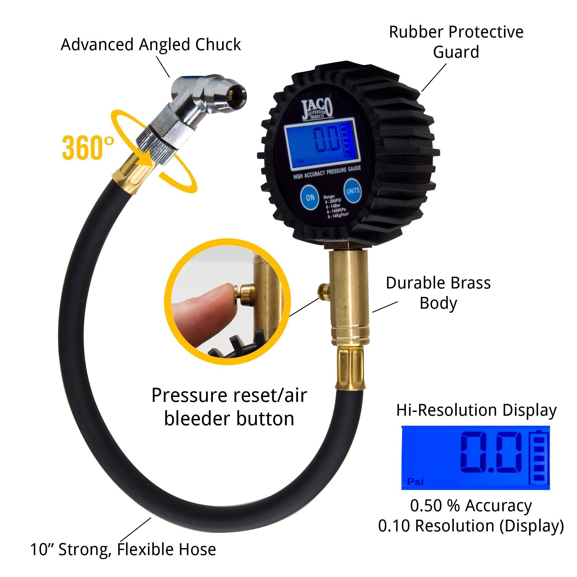 ElitePro™ Digital Tire Pressure Gauge - Professional Accuracy - 200 PSI - 0