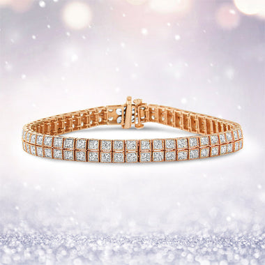 14K Rose Gold 3.0 Cttw Lab Grown Diamond Two Row Milgrain 7" Inch Tennis Bracelet (G-H Color, VS2-SI1 Clarity)