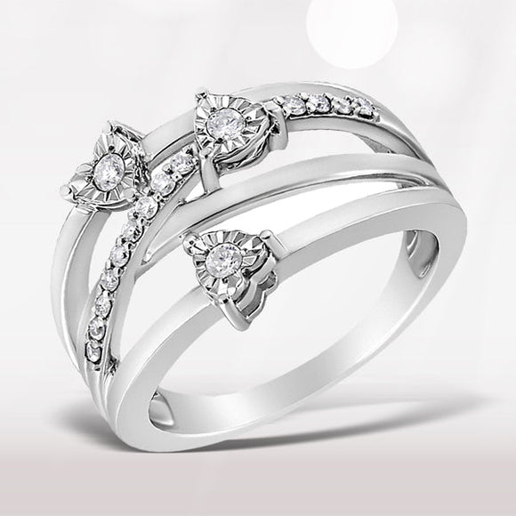 .925 Sterling Silver 1/5 Cttw Miracle-Set Diamond Heart Cross-Over Bypass Ring (I-J Color, I2-I3 Clarity) - Size 7
