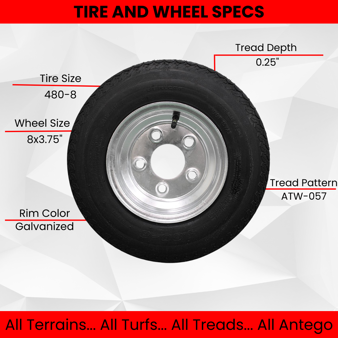 2-Pack Antego Trailer Tire On Rim 480-8 4.80-8 Load C 5 Lug Galvanized Wheel.