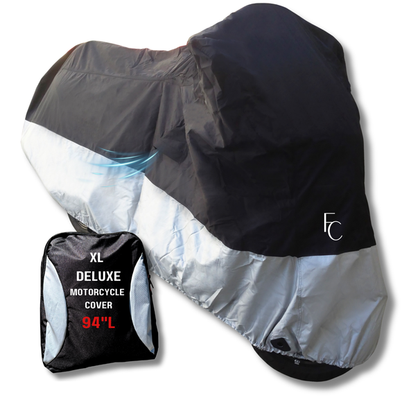 Heavy Duty Motorcycle Cover with Cable & Lock (XL) Black