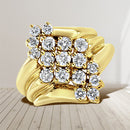 10K Yellow Gold 1 1/2 Cttw Diamond Cluster Tapered Shank Cocktail Ring Cocktail Ring (I-J Color, I1-I2 Clarity) - Ring Size 7-4