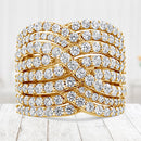 10K Yellow Gold 3.0 Cttw Diamond Eight-Row Bypass Crossover Statement Band Ring (H-I Color, I2-I3 Clarity) - Size 7-1