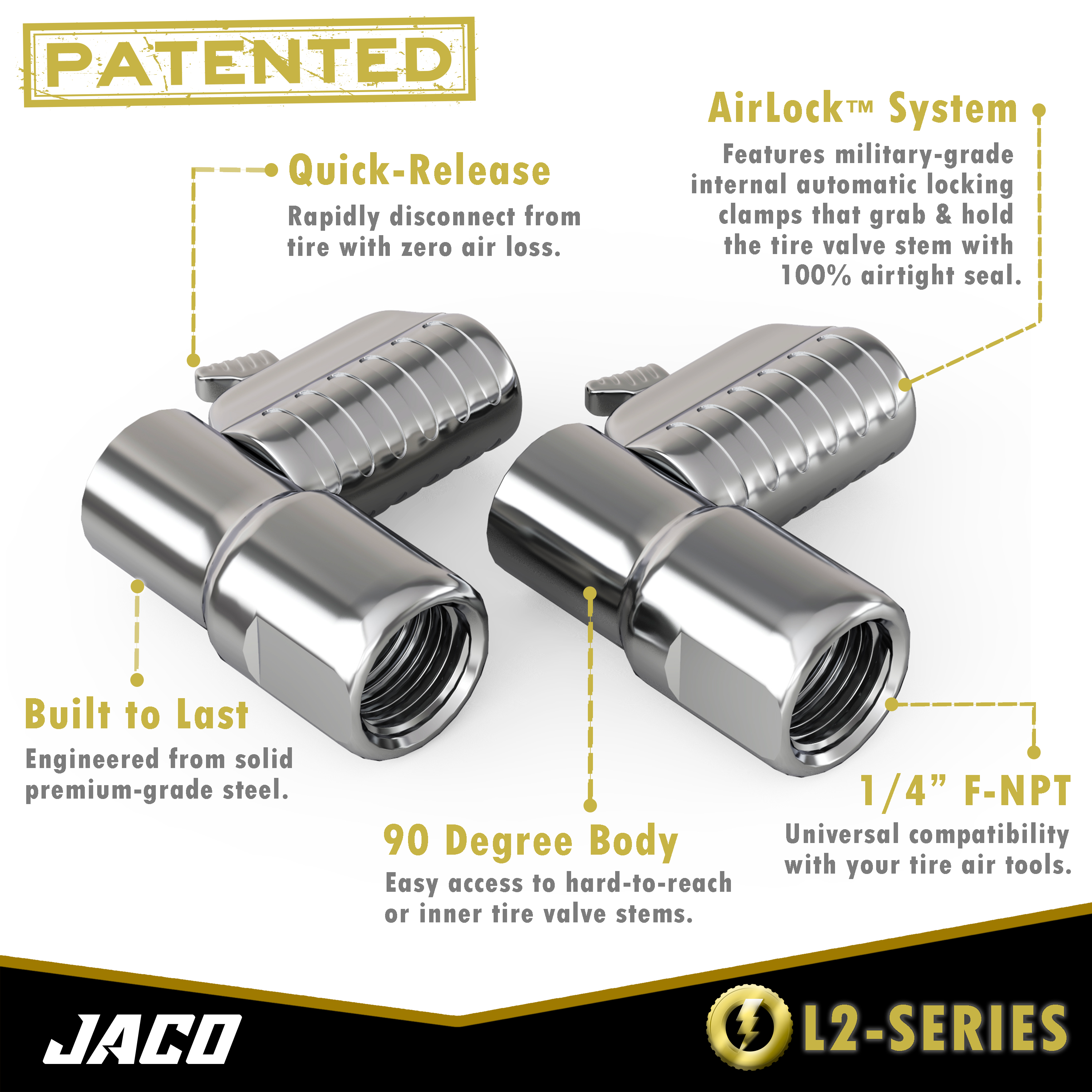 Lightning™ L2-Series Tire Air Chuck | Open Flow, 1/4" F-NPT (2 Pack) - 0