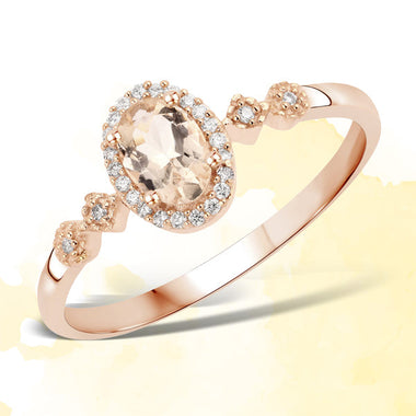 0.48 Carat Genuine Morganite and White Diamond 10K Rose Gold Ring - 0