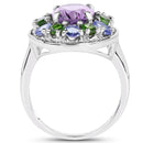 3.89 Carat Genuine Amethyst, Tanzanite & Chrome Diopside .925 Sterling Silver Ring-2