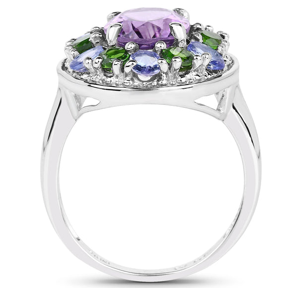 3.89 Carat Genuine Amethyst, Tanzanite & Chrome Diopside .925 Sterling Silver Ring
