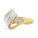 10K Yellow and White Gold 1.00 Cttw Round And Baguette-Cut Diamond Accent Bypass Ring (H-I Color, I2-I3 Clarity) - Ring Size 7-2