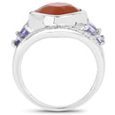 4.67 Carat Genuine Peach Moonstone and Tanzanite .925 Sterling Silver Ring-2