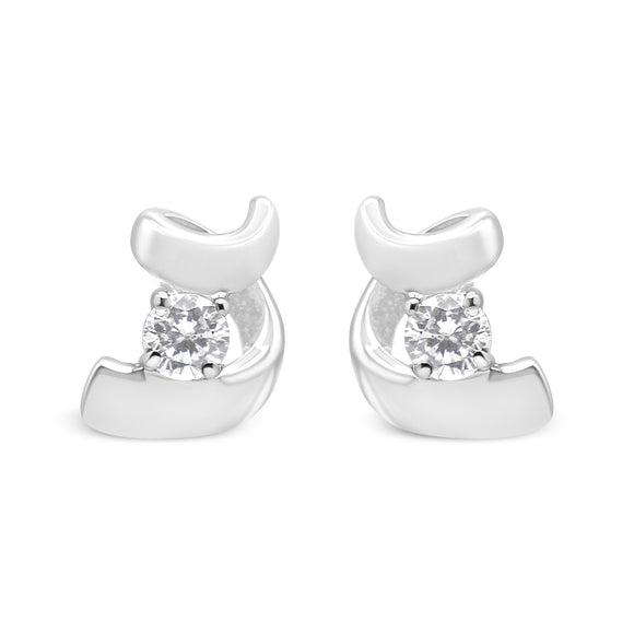10K White Gold 1/10 Cttw Round Brilliant-Cut Diamond Espira Swirls Solitaire Push Back Stud Earrings (I-J Color, I1-I2 Clarity)