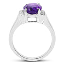 3.12 Carat Genuine  Amethyst and White Topaz .925 Sterling Silver Ring-2