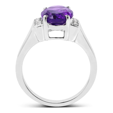 3.12 Carat Genuine  Amethyst and White Topaz .925 Sterling Silver Ring - 0
