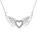 .925 Sterling Silver Pave-Set Diamond Accent Fairy Wing 18" Heart Pendant Necklace (I-J Color, I1-I2 Clarity)-1