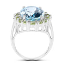 12.77 Carat Genuine Blue Topaz and Peridot .925 Sterling Silver Ring-2