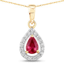 1.03 Carat Genuine Ruby and White Diamond 14K Yellow Gold Pendant-1