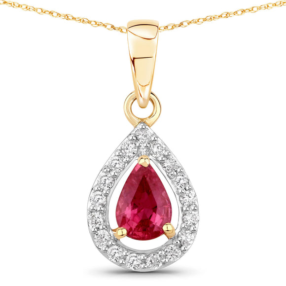 1.03 Carat Genuine Ruby and White Diamond 14K Yellow Gold Pendant