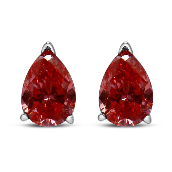 14K White Gold 1/2 Cttw Lab Grown Pink Pear Diamond 3 Prong Set Martini Solitaire Stud Earrings (Pink Color, VS2-SI1 Clarity)