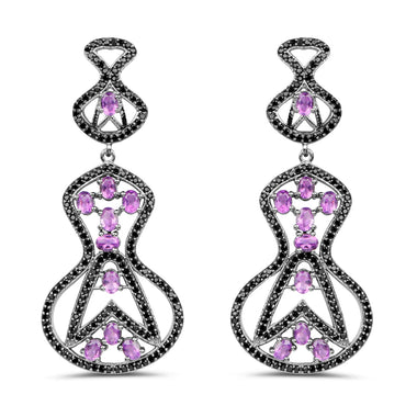 5.30 Carat Genuine Amethyst and Black Spinel .925 Sterling Silver Earrings