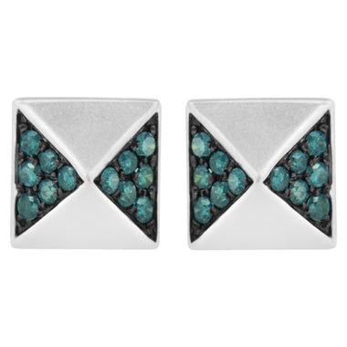 14K White Gold 1/4 Cttw Treated Blue Diamond Pyramid Stud Earring (Blue Color, SI1-SI2 Clarity)