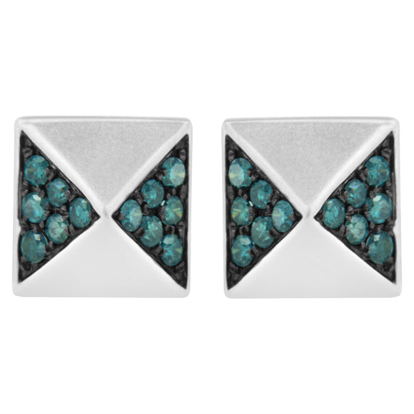 14K White Gold 1/4 Cttw Treated Blue Diamond Pyramid Stud Earring (Blue Color, SI1-SI2 Clarity)