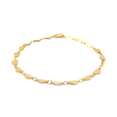 14k Yellow Gold 7 inch Mirrored Heart Chain Bracelet - 0