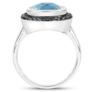 5.23 Carat Genuine Swiss Blue Topaz and Black Diamond .925 Sterling Silver Ring-2