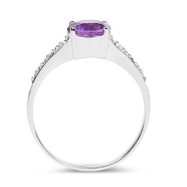 1.33 Carat Genuine Amethyst and White Topaz .925 Sterling Silver Ring - 0