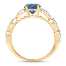 1.27 Carat Genuine Blue Sapphire and White Diamond 14K Yellow Gold Ring-2
