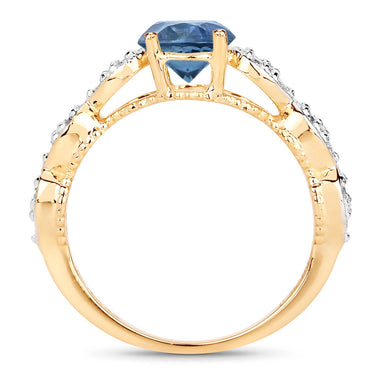 1.27 Carat Genuine Blue Sapphire and White Diamond 14K Yellow Gold Ring - 0