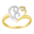 10K Two-Toned Gold Diamond Heart Shape Cluster Ring (1/6 Cttw, H-I Color, I1-I2 Clarity) - Size 6-3