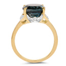 14K Yellow Gold Plated 6.09 Carat Genuine London Blue Topaz & White Diamond .925 Sterling Silver Ring-2