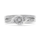 .925 Sterling Silver 1/4 Cttw Diamond Halo and Swirl Engagement Ring and Wedding Band Set (I-J Color, I3 Clarity)- Ring Size 7-4
